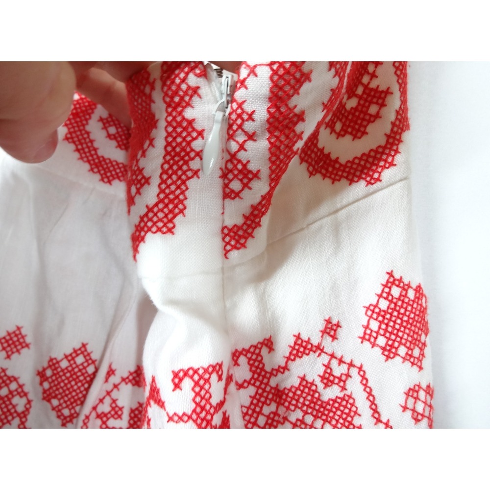 Milly Embroidered Linen Top Womens Small White Red Boho Folk Cami Festival - Picture 8 of 9